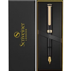 Scriveiner EDC Luxury Fountain Pen, Medium Nib, 0.7 mm, Black Barrel, Black And Blue