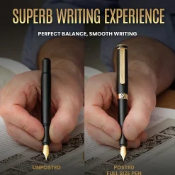 Scriveiner EDC Luxury Fountain Pen, Medium Nib, 0.7 mm, Black Barrel, Black And Blue