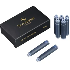 Scriveiner Fountain Pen Ink Cartridges, Medium Point, 0.7 mm, Blue Ink, Pack Of 20 Ink Cartridges