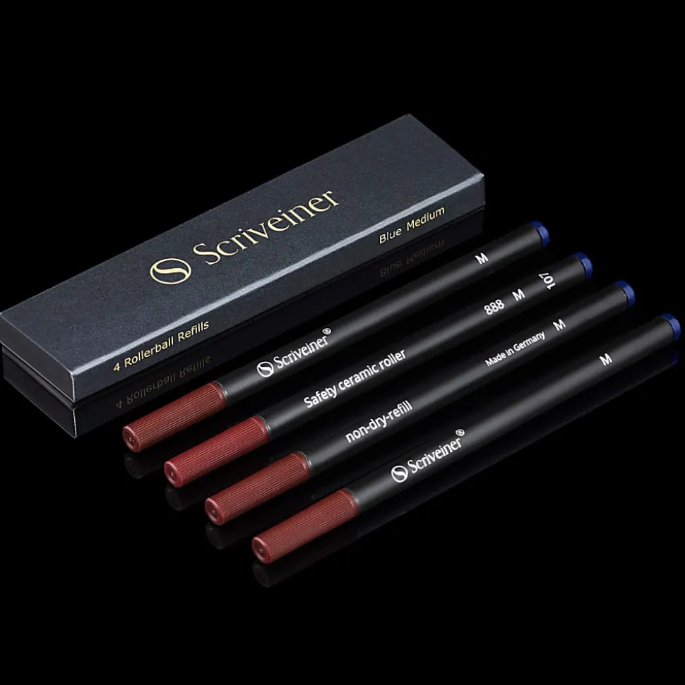 Scriveiner Rollerball Ink Refills, Medium Point, 0.7 mm, Blue Ink, Pack Of 4 Refills