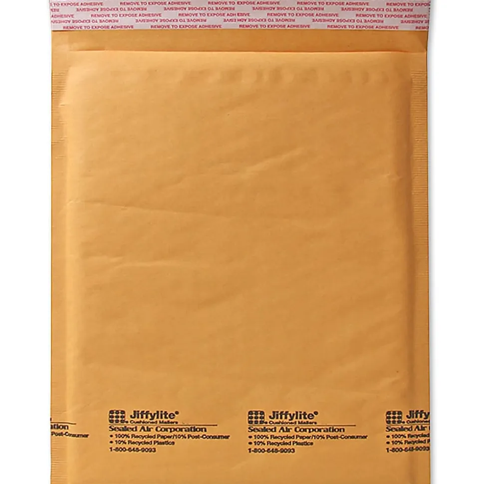 Sealed Air Self-Seal Bubble Mailers, 12 1/2" x 19", Kraft, Case Of 50