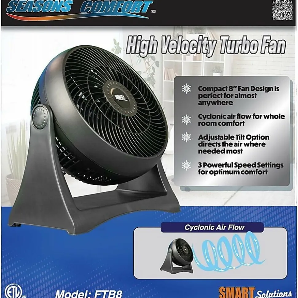 Seasons Comfort 3-Speed High-Velocity Portable Turbo Fan, 10-1/2”H x 11-1/4”W, Black