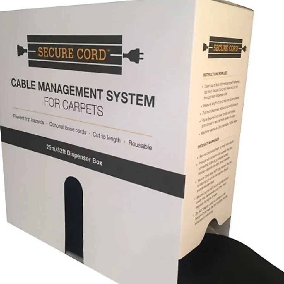 SecureCord Cable Management for Carpets, Black, Nylon, ASC25B