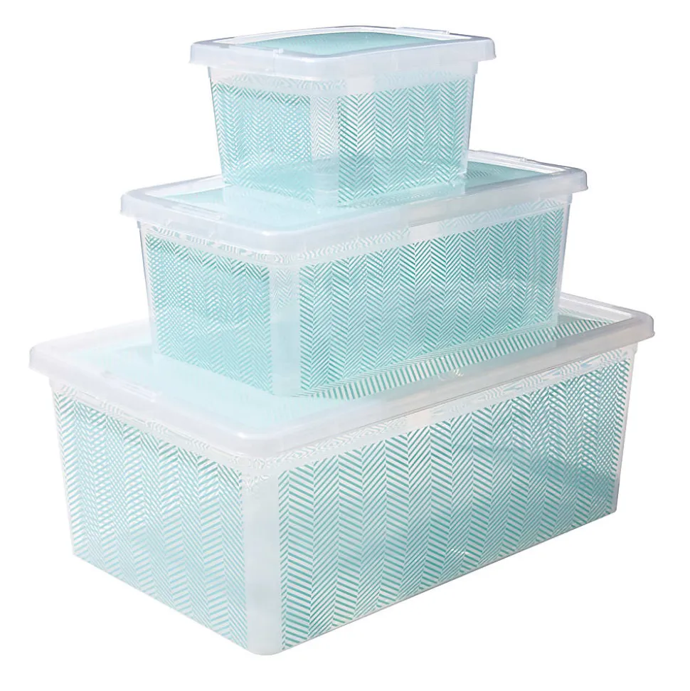 See Jane Work® Storage Box, 4 3/4"H x 7 1/2"W x 13"D, Blue Herringbone
