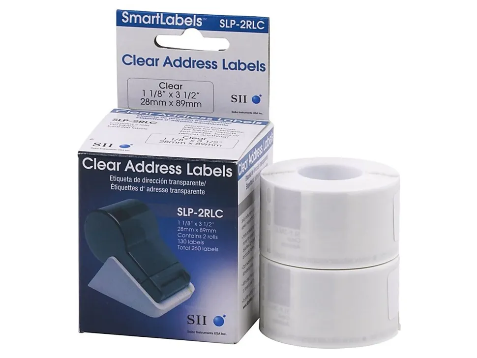 Seiko Address Labels, SKPSLP2RLC, Rectangle, 3 1/2"W x 1 1/9"L, Clear, Roll Of 130 Labels