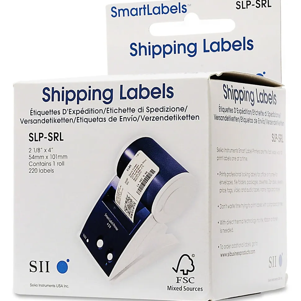 Seiko SmartLabel SLP-SRL Shipping Direct Thermal Labels, SKPSLPSRL, Rectangle, 2 1/8"W x 4"L, White, Roll Of 220 Labels