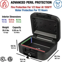Sentry®Safe Fire/Waterproof Chest, 0.28 Cu Ft, Gray