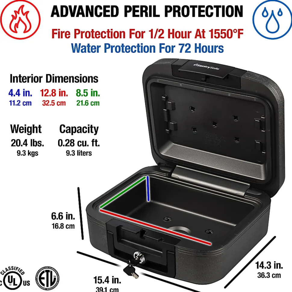 Sentry®Safe Fire/Waterproof Chest, 0.28 Cu Ft, Gray