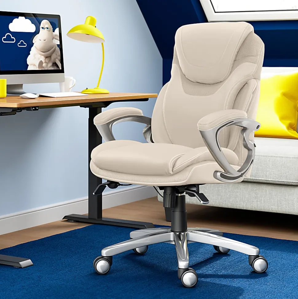 Serta®AIR™ Health & Wellness Ergonomic Bonded Leather High-Back Executive Office Chair, Cream