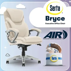 Serta®AIR™ Health & Wellness Ergonomic Bonded Leather High-Back Executive Office Chair, Cream
