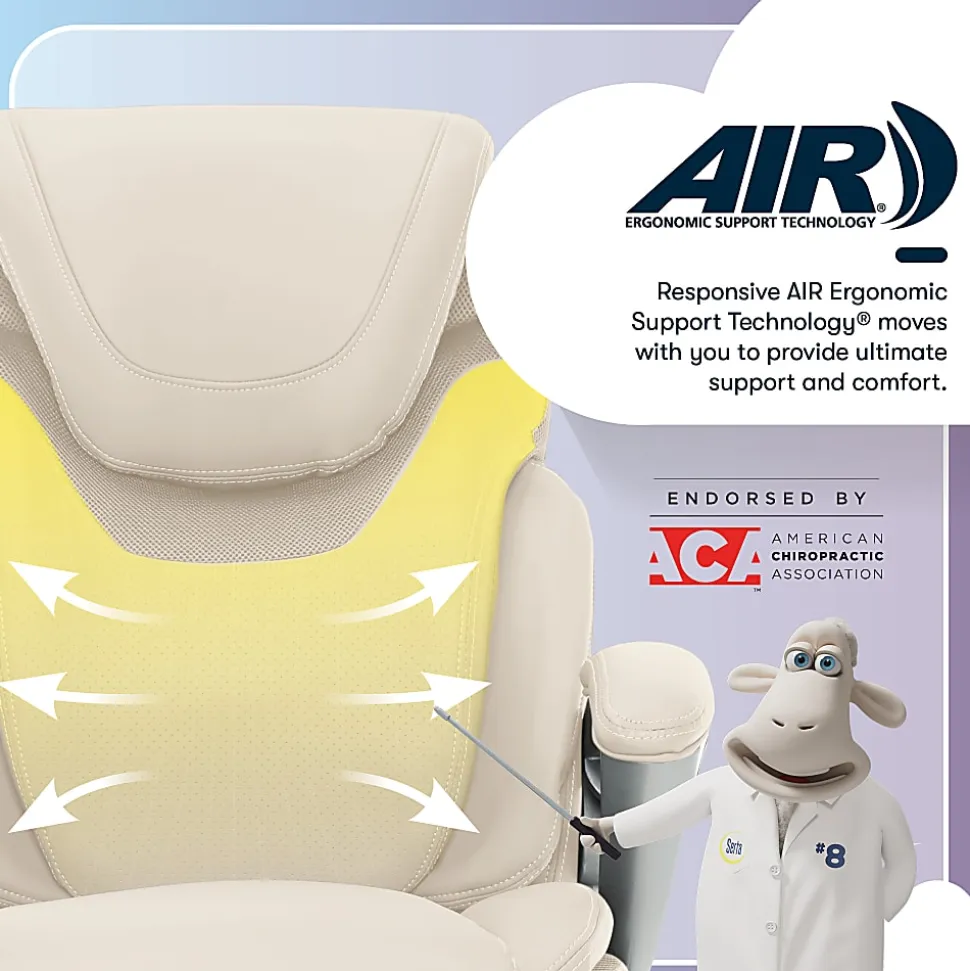 Serta®AIR™ Health & Wellness Ergonomic Bonded Leather High-Back Executive Office Chair, Cream