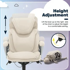 Serta®AIR™ Health & Wellness Ergonomic Bonded Leather High-Back Executive Office Chair, Cream