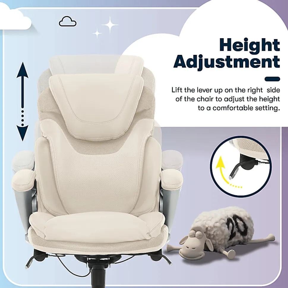 Serta®AIR™ Health & Wellness Ergonomic Bonded Leather High-Back Executive Office Chair, Cream