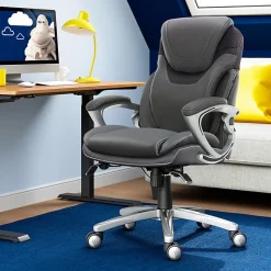 Serta®AIR™ Health & Wellness Ergonomic Bonded Leather High-Back Executive Office Chair, Light Gray