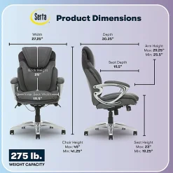Serta®AIR™ Health & Wellness Ergonomic Bonded Leather High-Back Executive Office Chair, Light Gray