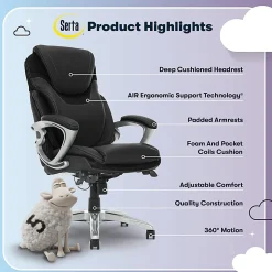 Serta® AIR™ Health & Wellness Ergonomic Bonded Leather High-Back Executive Office Chair, Black