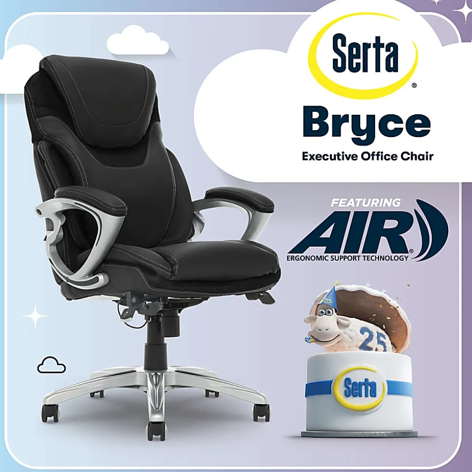 Serta® AIR™ Health & Wellness Ergonomic Bonded Leather High-Back Executive Office Chair, Black