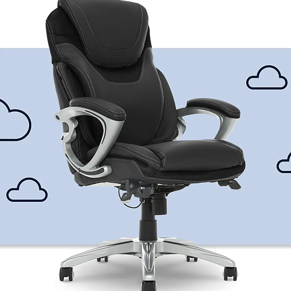 Serta® AIR™ Health & Wellness Ergonomic Bonded Leather High-Back Executive Office Chair, Black