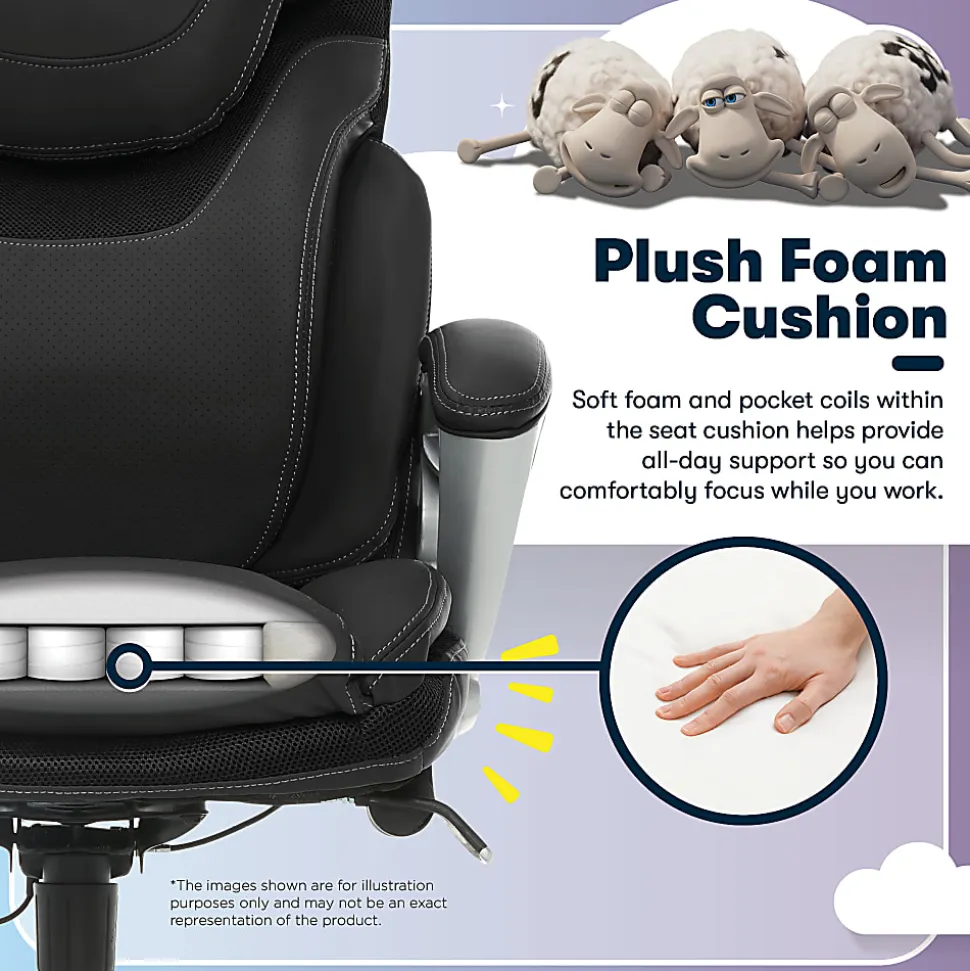 Serta® AIR™ Health & Wellness Ergonomic Bonded Leather High-Back Executive Office Chair, Black
