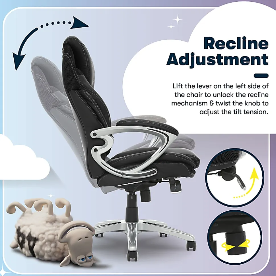 Serta® AIR™ Health & Wellness Ergonomic Bonded Leather High-Back Executive Office Chair, Black