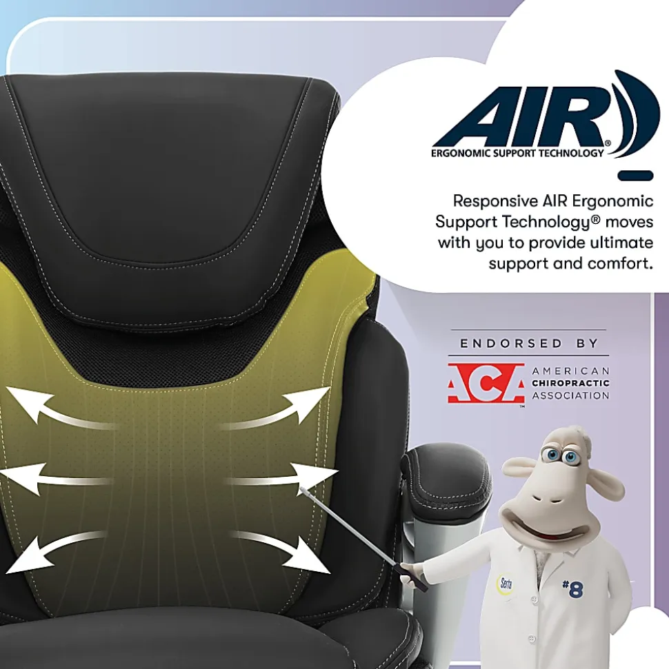 Serta® AIR™ Health & Wellness Ergonomic Bonded Leather High-Back Executive Office Chair, Black