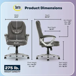 Serta® Amplify Bonded Leather/Mesh High-Back Office Chair, Gray/Silver