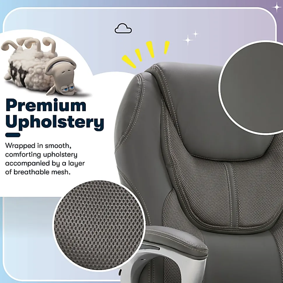 Serta® Amplify Bonded Leather/Mesh High-Back Office Chair, Gray/Silver