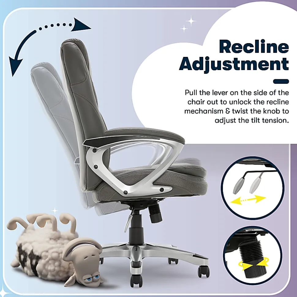 Serta® Amplify Bonded Leather/Mesh High-Back Office Chair, Gray/Silver