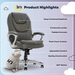 Serta® Amplify Bonded Leather/Mesh High-Back Office Chair, Gray/Silver
