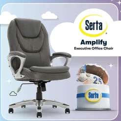 Serta® Amplify Bonded Leather/Mesh High-Back Office Chair, Gray/Silver