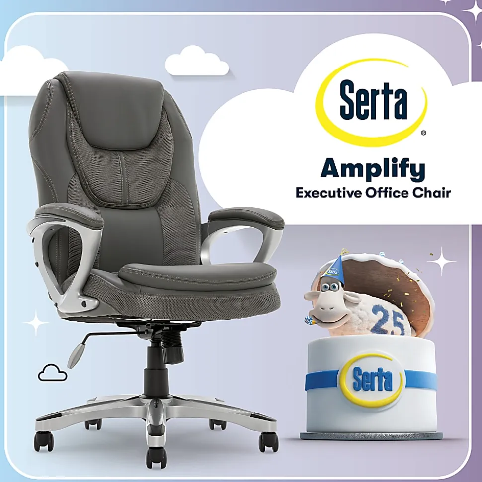 Serta® Amplify Bonded Leather/Mesh High-Back Office Chair, Gray/Silver