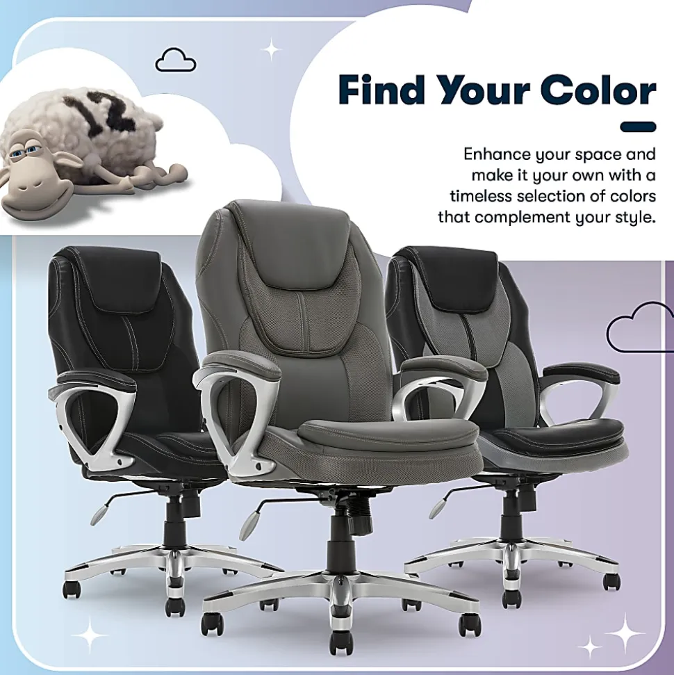 Serta® Amplify Bonded Leather/Mesh High-Back Office Chair, Gray/Silver