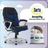 Serta® Amplify Bonded Leather/Mesh High-Back Office Chair, Streamline Blue/Silver