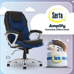 Serta® Amplify Bonded Leather/Mesh High-Back Office Chair, Streamline Blue/Silver