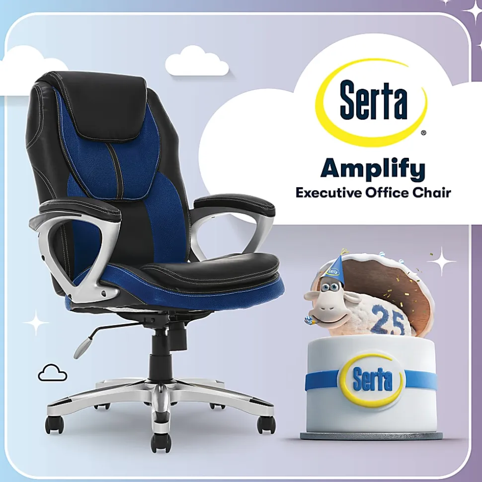 Serta® Amplify Bonded Leather/Mesh High-Back Office Chair, Streamline Blue/Silver