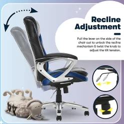 Serta® Amplify Bonded Leather/Mesh High-Back Office Chair, Streamline Blue/Silver