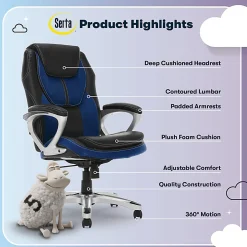Serta® Amplify Bonded Leather/Mesh High-Back Office Chair, Streamline Blue/Silver