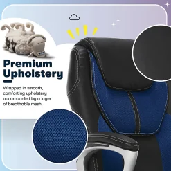 Serta® Amplify Bonded Leather/Mesh High-Back Office Chair, Streamline Blue/Silver