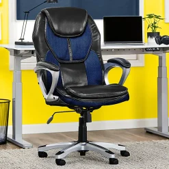 Serta® Amplify Bonded Leather/Mesh High-Back Office Chair, Streamline Blue/Silver