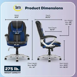 Serta® Amplify Bonded Leather/Mesh High-Back Office Chair, Streamline Blue/Silver