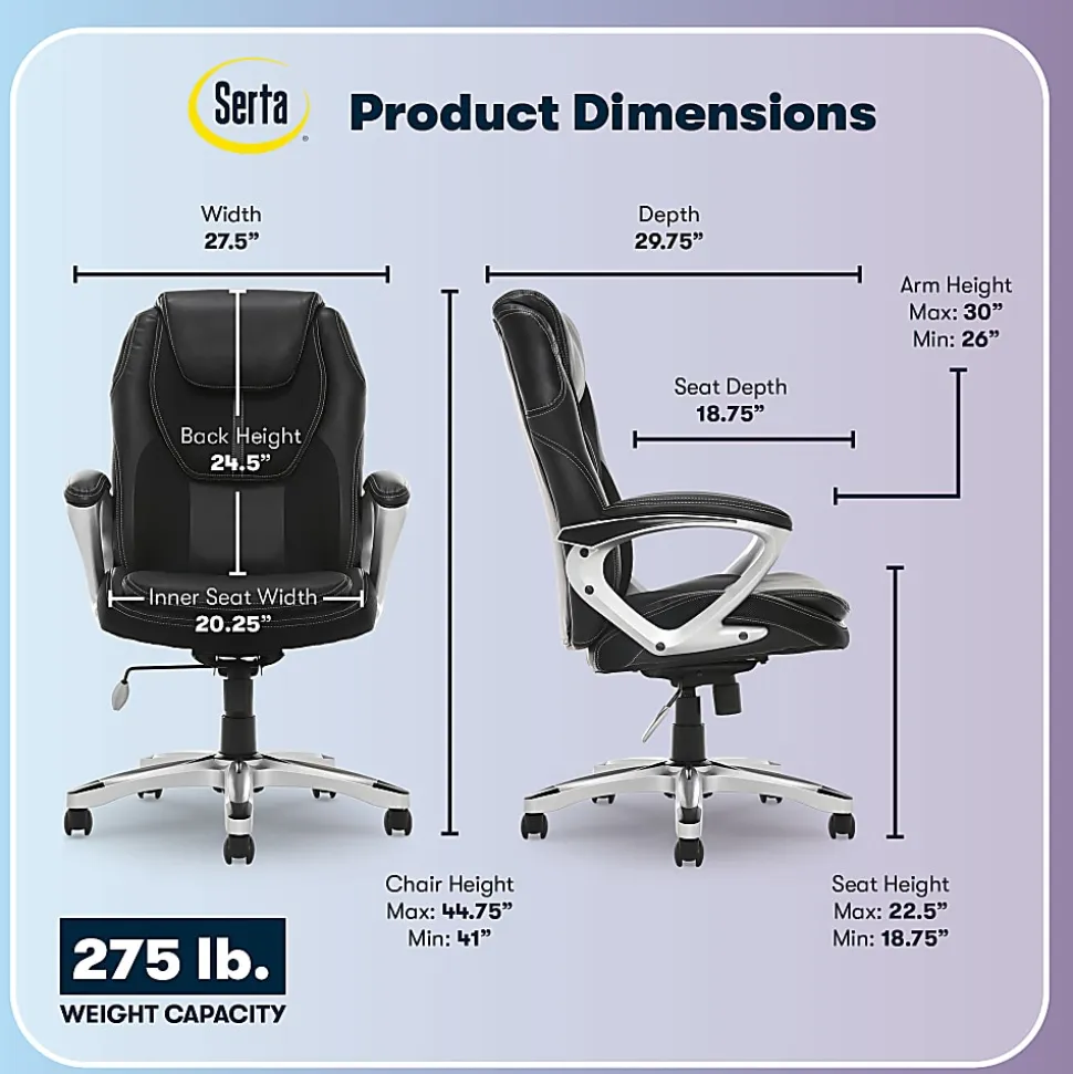 Serta® Amplify Bonded Leather/Mesh High-Back Office Chair, Black/Silver