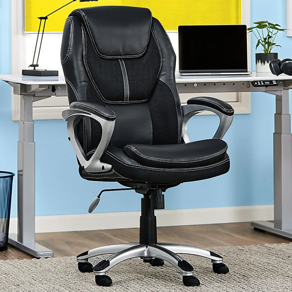 Serta® Amplify Bonded Leather/Mesh High-Back Office Chair, Black/Silver