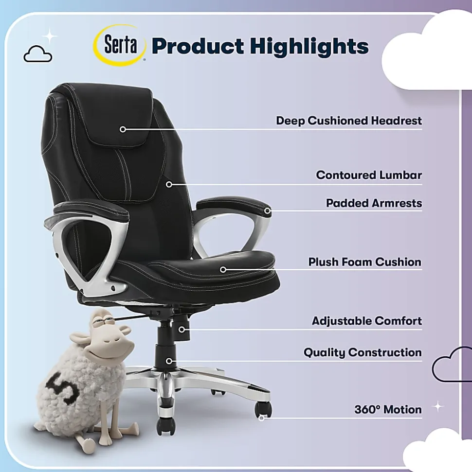 Serta® Amplify Bonded Leather/Mesh High-Back Office Chair, Black/Silver