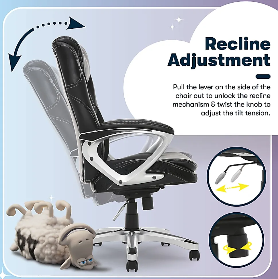 Serta® Amplify Bonded Leather/Mesh High-Back Office Chair, Black/Silver