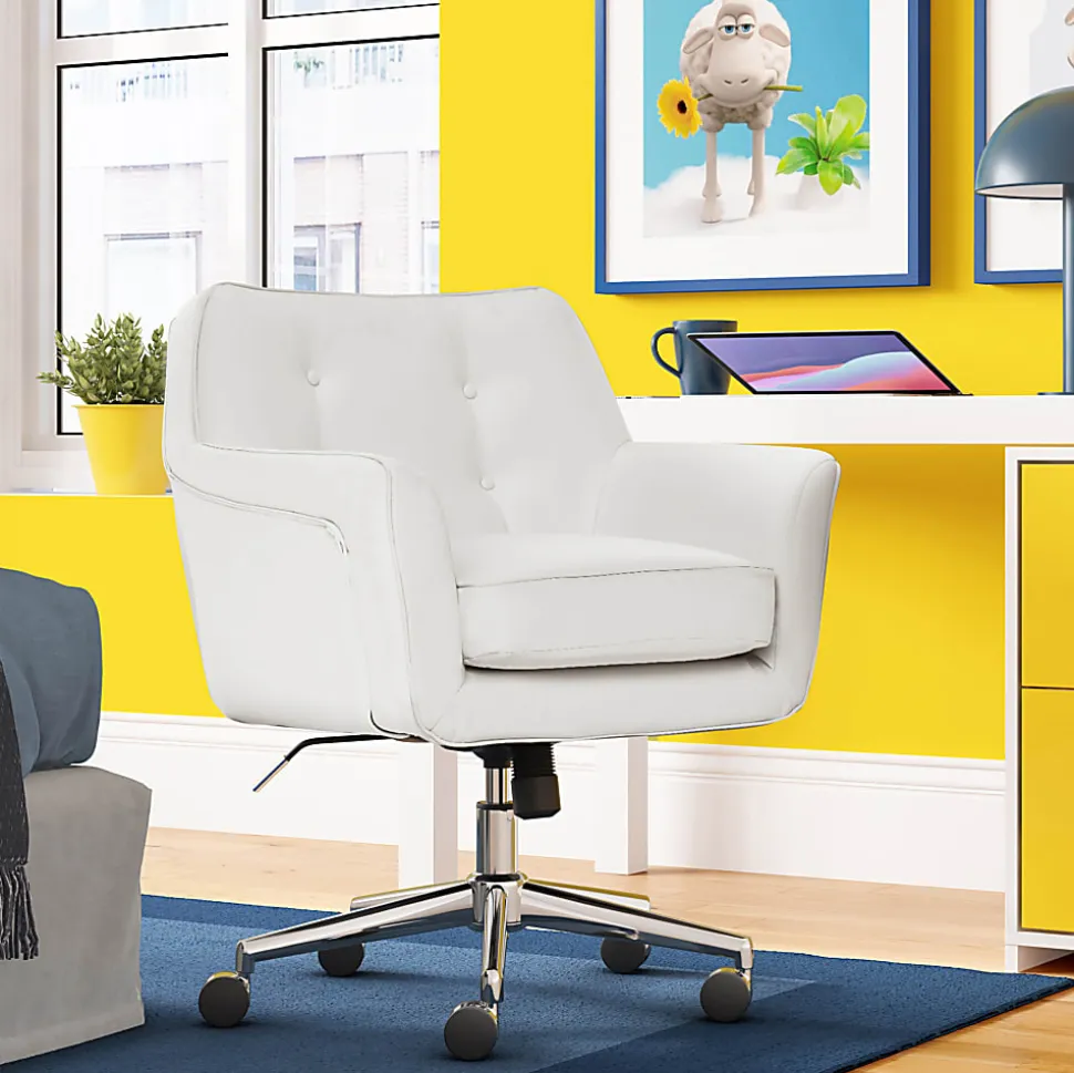 Serta® Ashland Home Bonded Leather Mid-Back Office Chair, White/Chrome