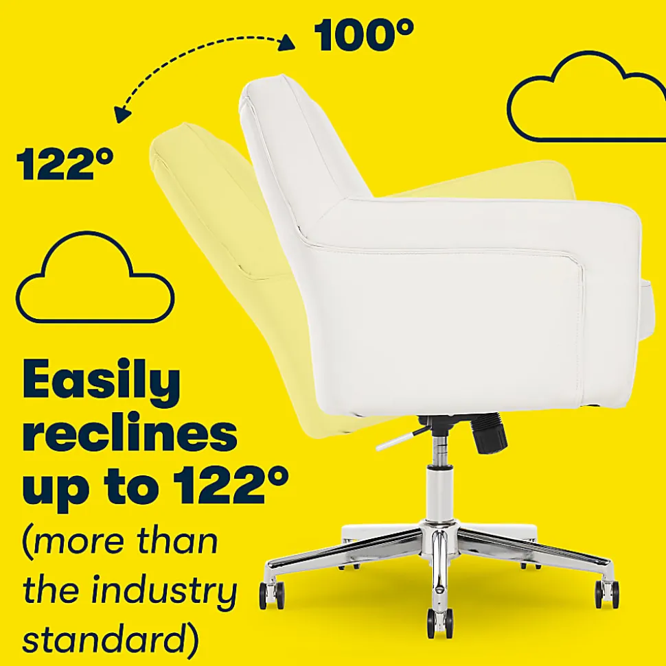 Serta® Ashland Home Bonded Leather Mid-Back Office Chair, White/Chrome