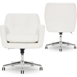 Serta® Ashland Home Bonded Leather Mid-Back Office Chair, White/Chrome