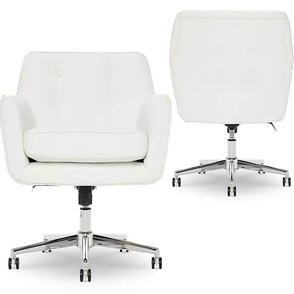 Serta® Ashland Home Bonded Leather Mid-Back Office Chair, White/Chrome