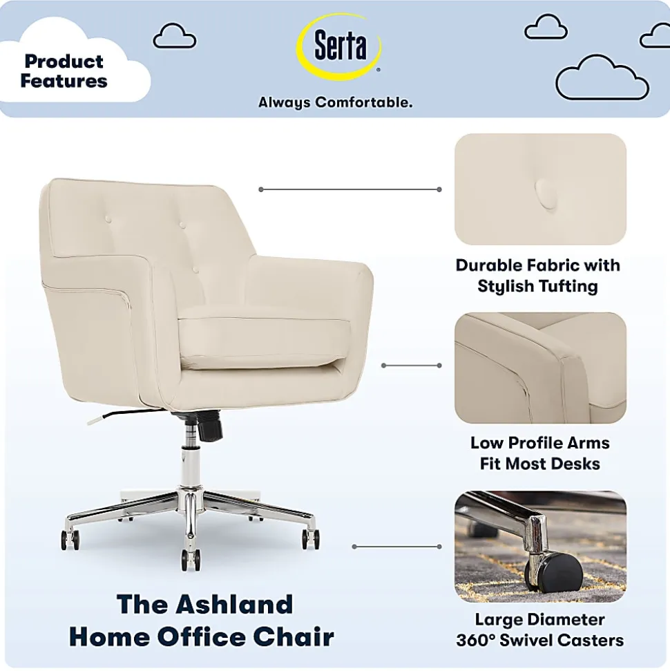 Serta® Ashland Home Bonded Leather Mid-Back Office Chair, Cream/Chrome