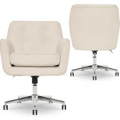 Serta® Ashland Home Bonded Leather Mid-Back Office Chair, Cream/Chrome